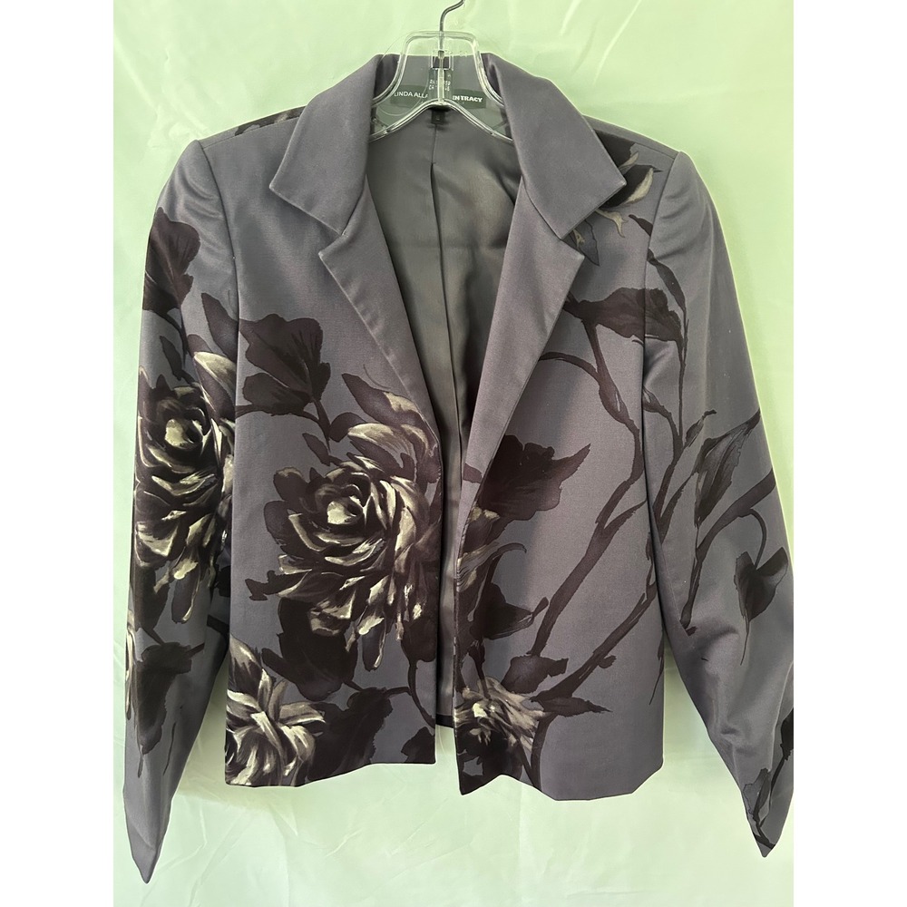 Linda Allard Ellen Tracy Floral Blazer Petite 0 Dark Gray Jacket